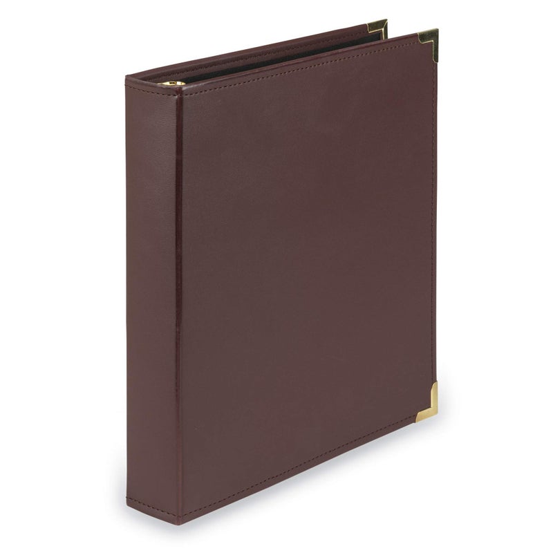Samsill Classic Collection Leather 3 Ring Binder, Executive Presentation Portfolio, 1.5 Inch (Holds 325 Sheets), Brass Round Ring, Burgundy - Image 1